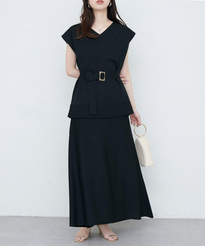 【自然風格】配套珍珠腰帶針織上衣