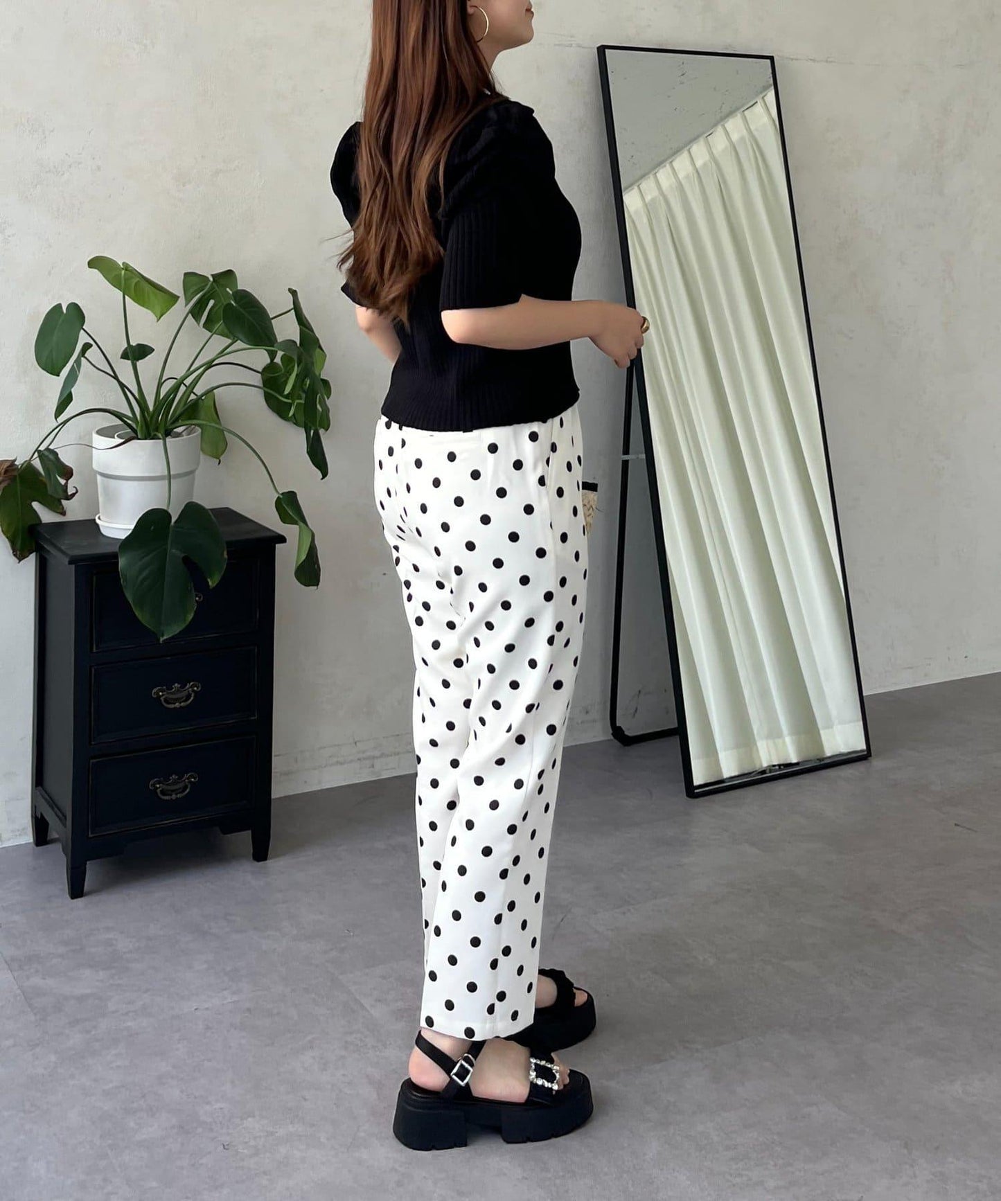 泡泡袖前開口條紋針織衫