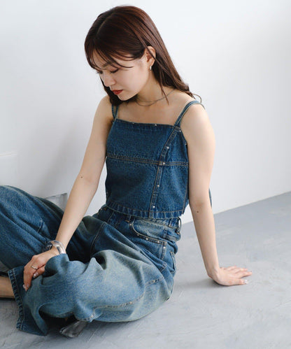 鉚釘牛仔束胸上衣