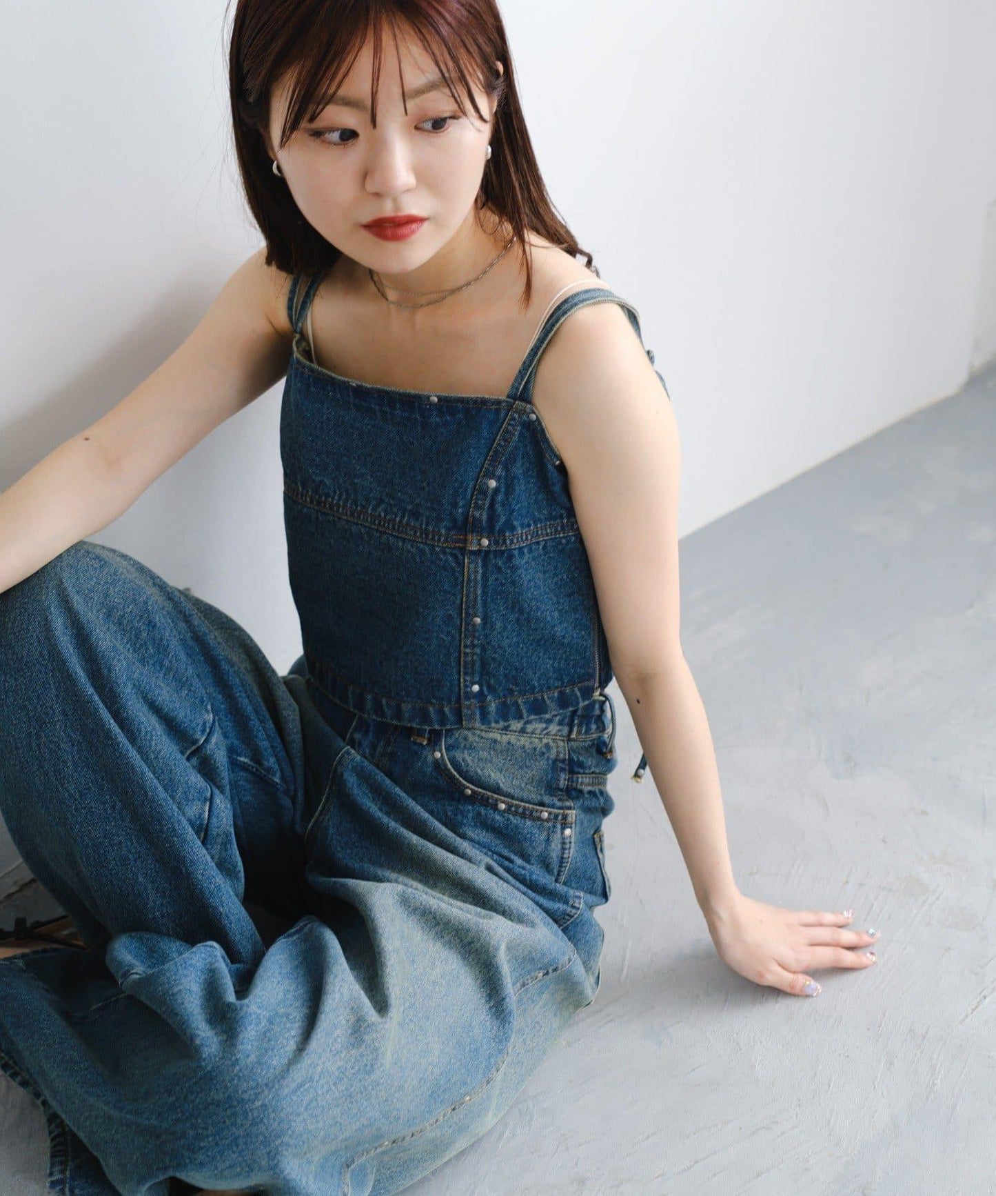 鉚釘牛仔束胸上衣