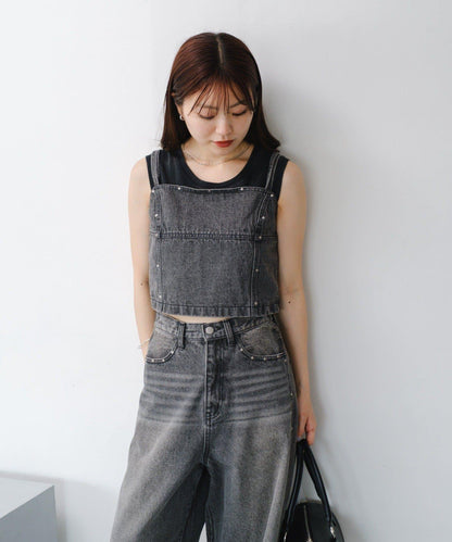 鉚釘牛仔束胸上衣