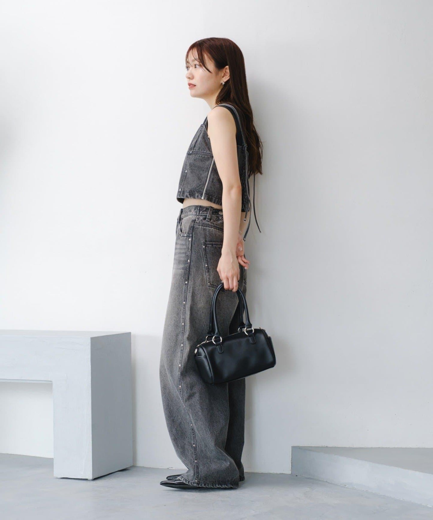 鉚釘牛仔束胸上衣