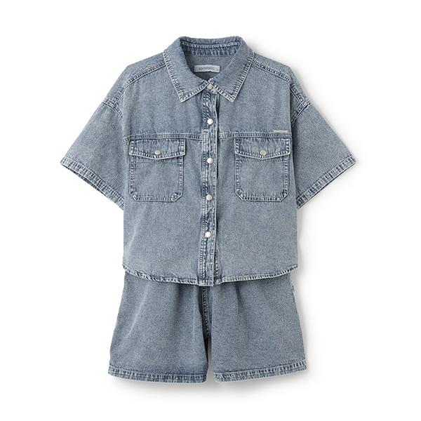 【純棉100%】牛仔短袖襯衫套裝