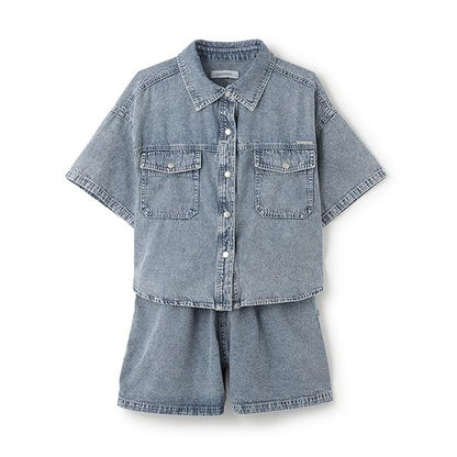 【純棉100%】牛仔短袖襯衫套裝