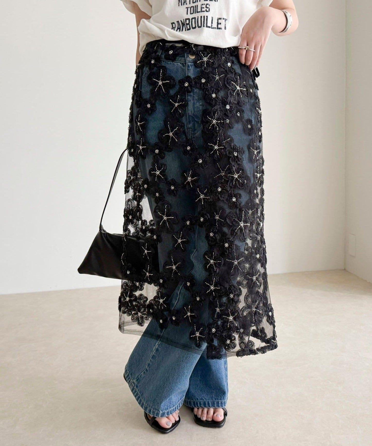 フラワーモチーフレイヤードスカート