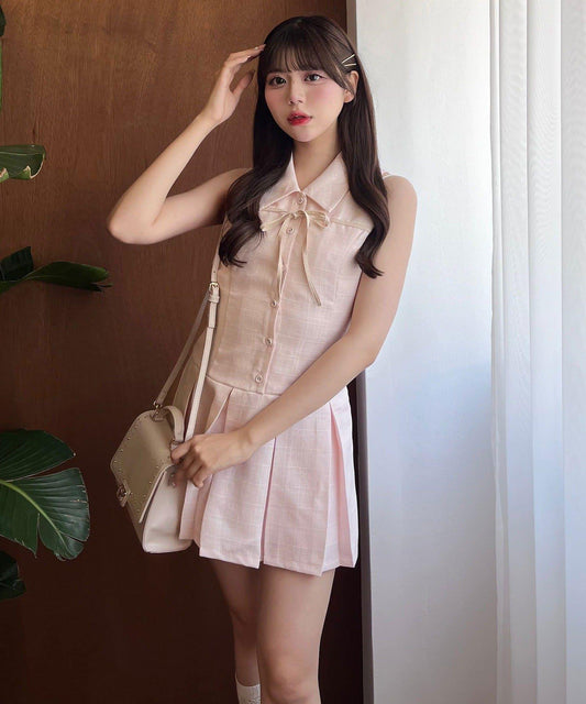 【完売カラー再販売】YUI企画　ノースリーブシャツミニワンピース