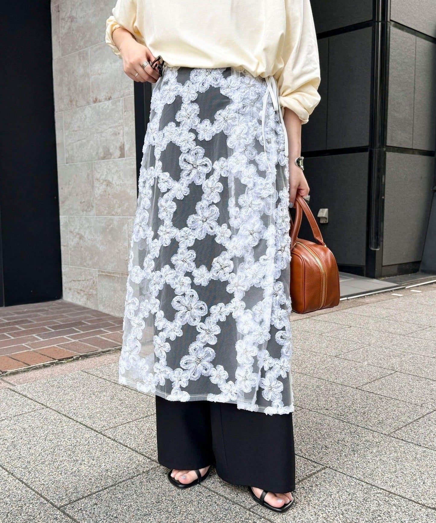 フラワーモチーフレイヤードスカート