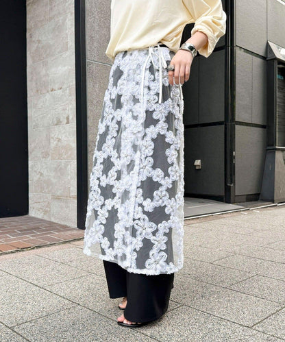 フラワーモチーフレイヤードスカート