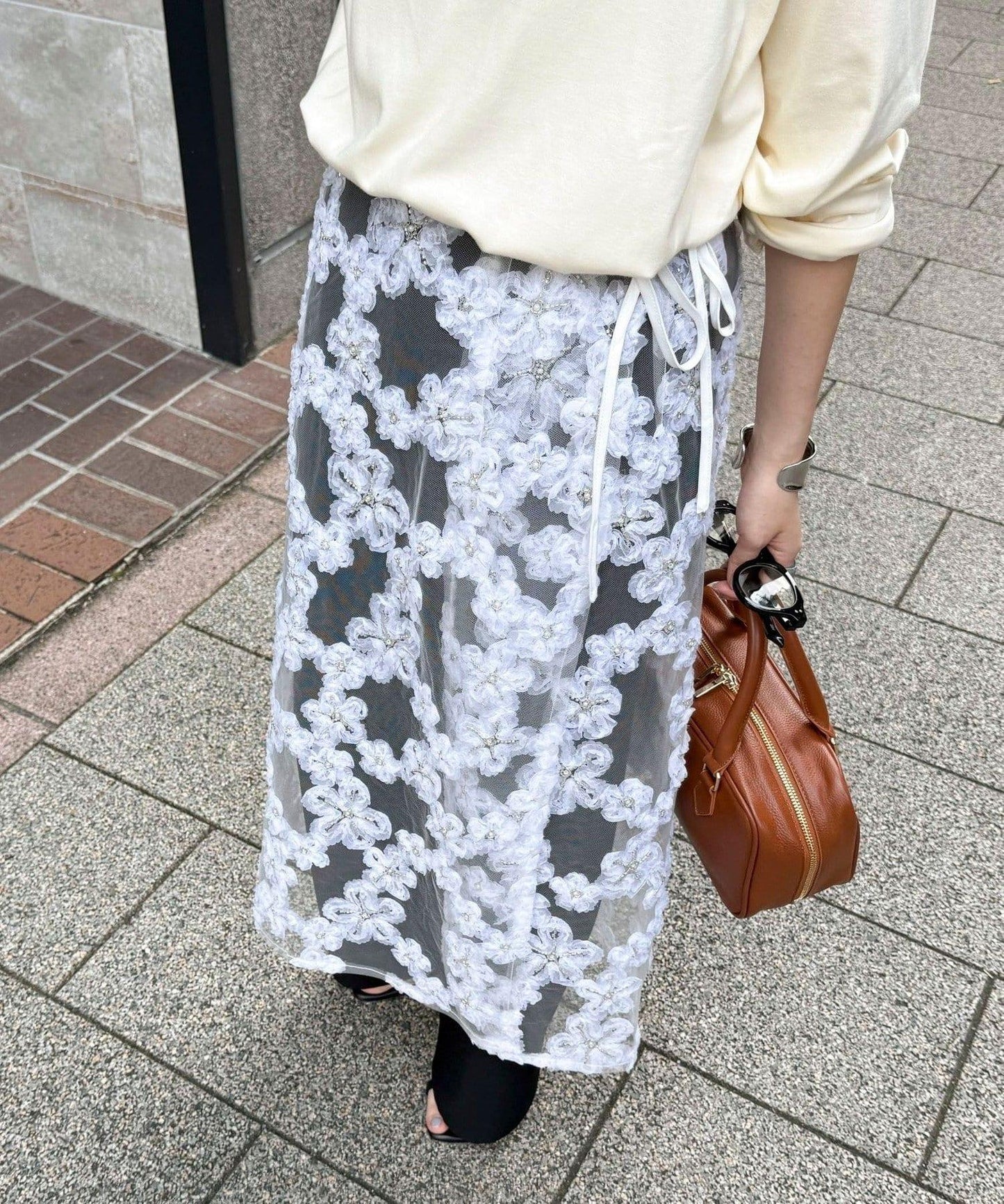 フラワーモチーフレイヤードスカート