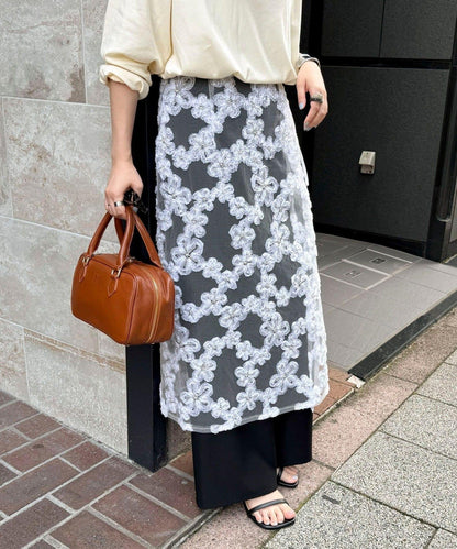 フラワーモチーフレイヤードスカート