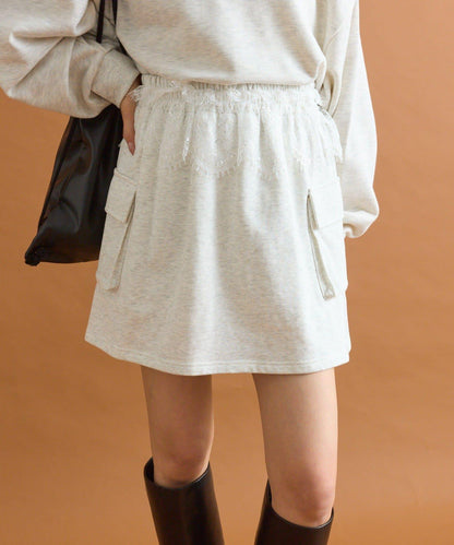 【mystic】腰部蕾絲裝飾衛衣面料迷你裙