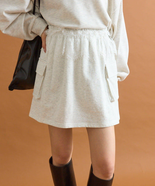 【mystic】腰部蕾絲裝飾衛衣面料迷你裙