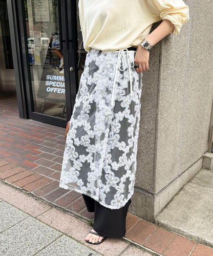 フラワーモチーフレイヤードスカート