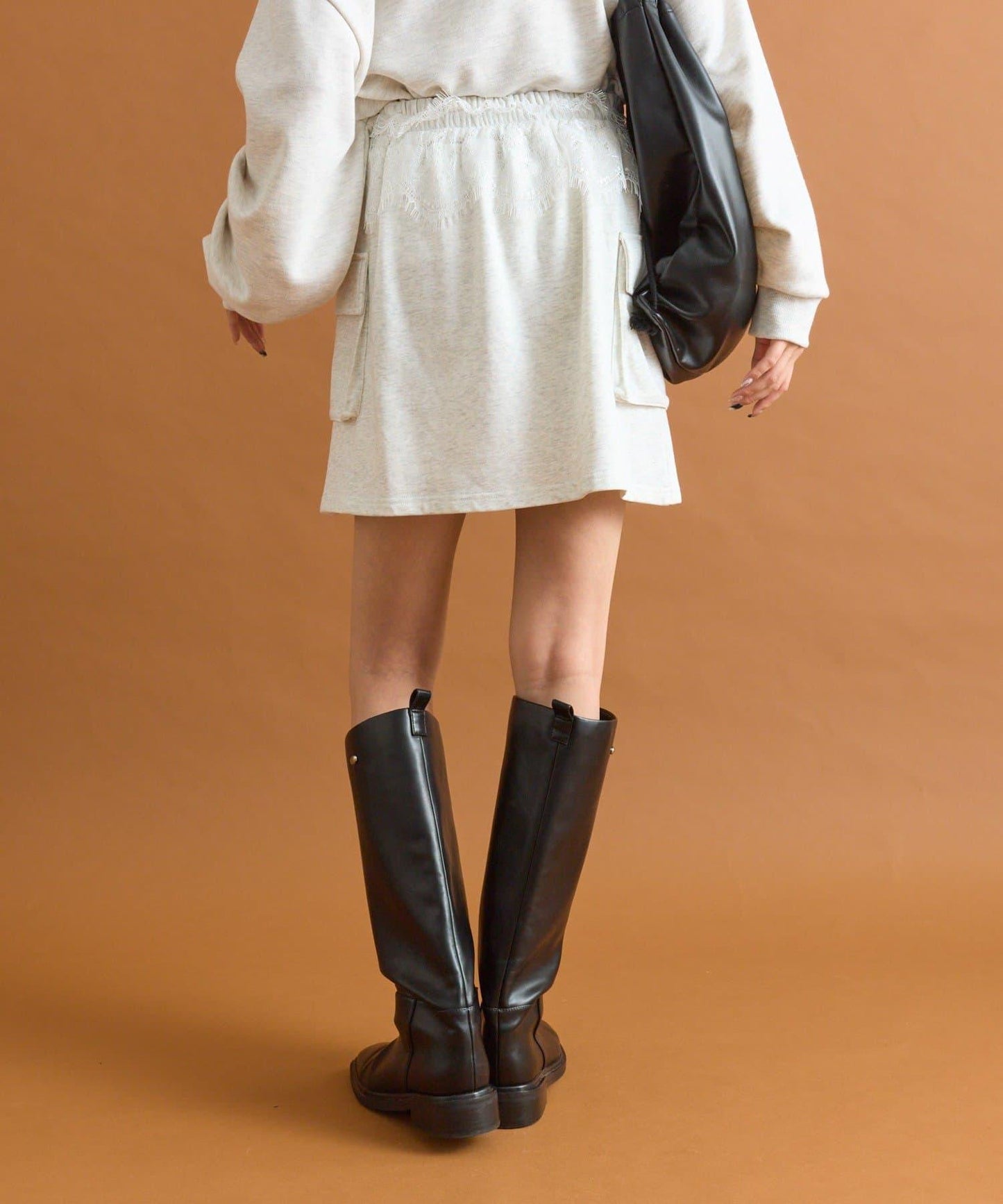 【mystic】腰部蕾絲裝飾衛衣面料迷你裙