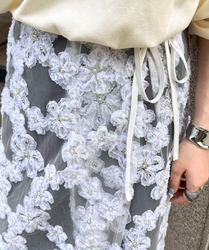 フラワーモチーフレイヤードスカート