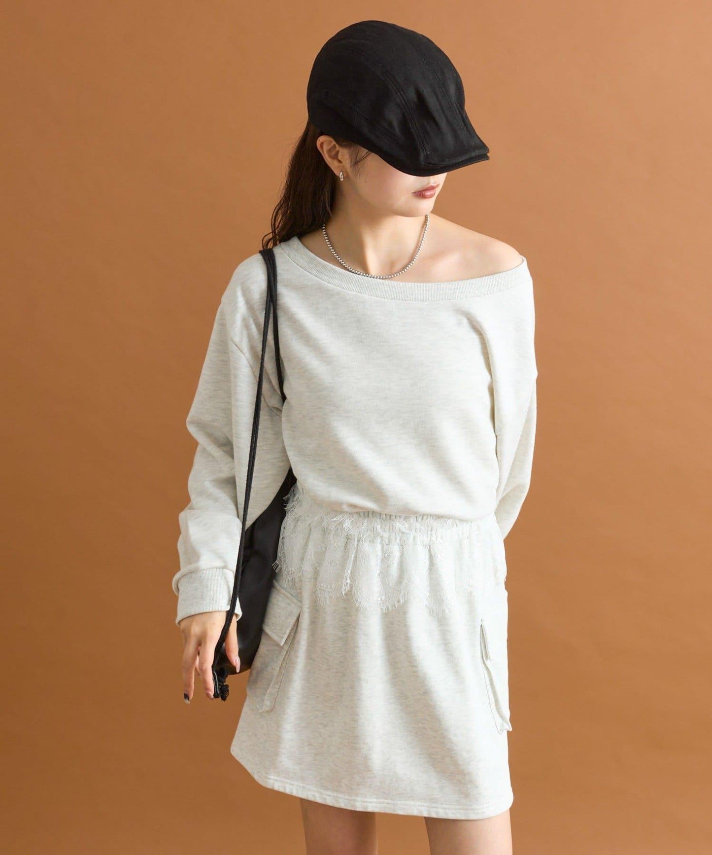 【mystic】腰部蕾絲裝飾衛衣面料迷你裙