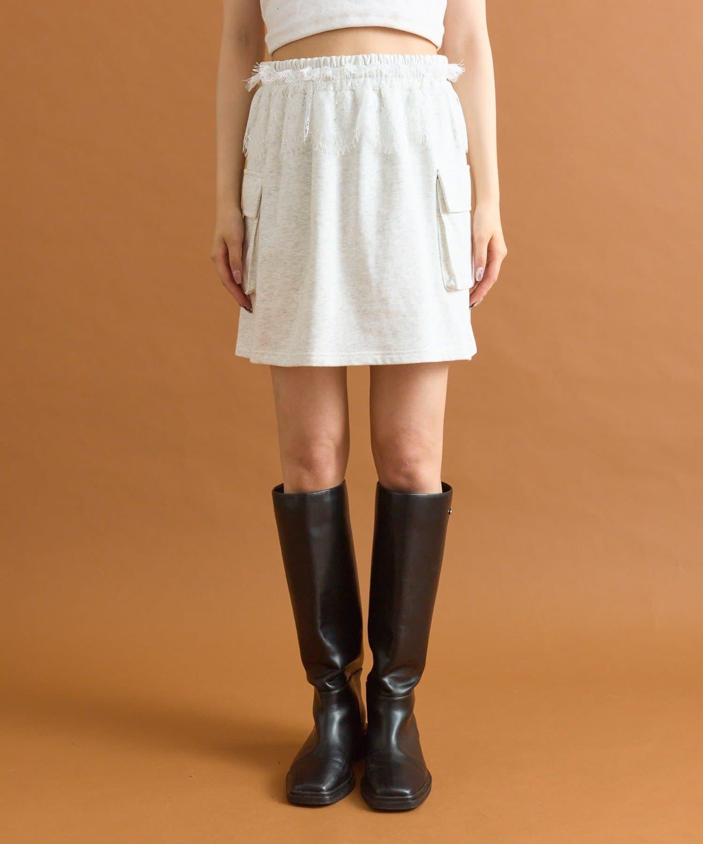 【mystic】腰部蕾絲裝飾衛衣面料迷你裙