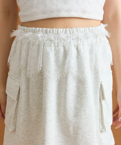 【mystic】腰部蕾絲裝飾衛衣面料迷你裙