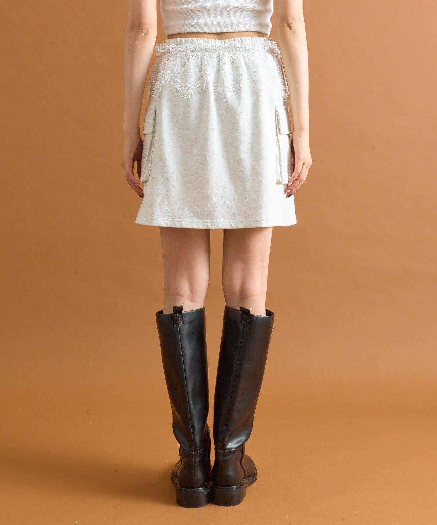 【mystic】腰部蕾絲裝飾衛衣面料迷你裙