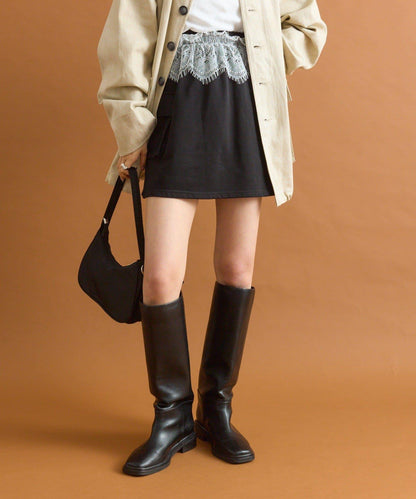 【mystic】腰部蕾絲裝飾衛衣面料迷你裙