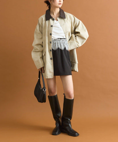 【mystic】腰部蕾絲裝飾衛衣面料迷你裙