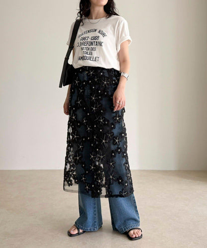 フラワーモチーフレイヤードスカート