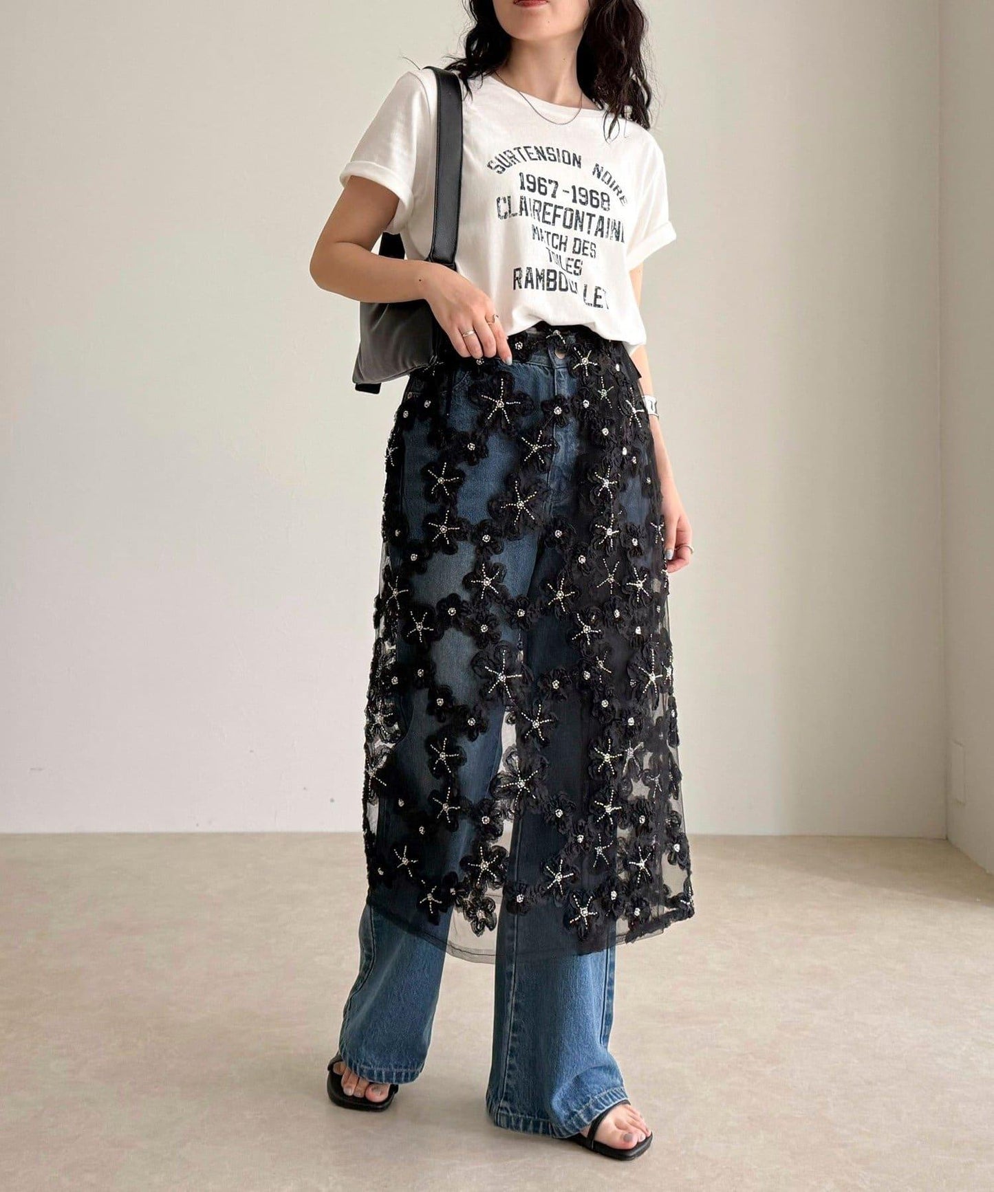 フラワーモチーフレイヤードスカート