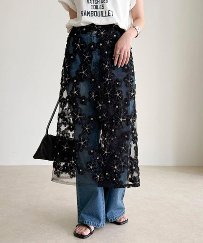 フラワーモチーフレイヤードスカート