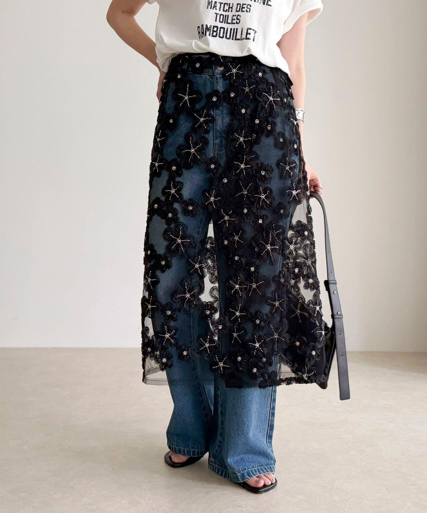 フラワーモチーフレイヤードスカート