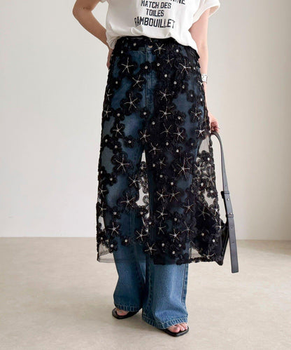 フラワーモチーフレイヤードスカート