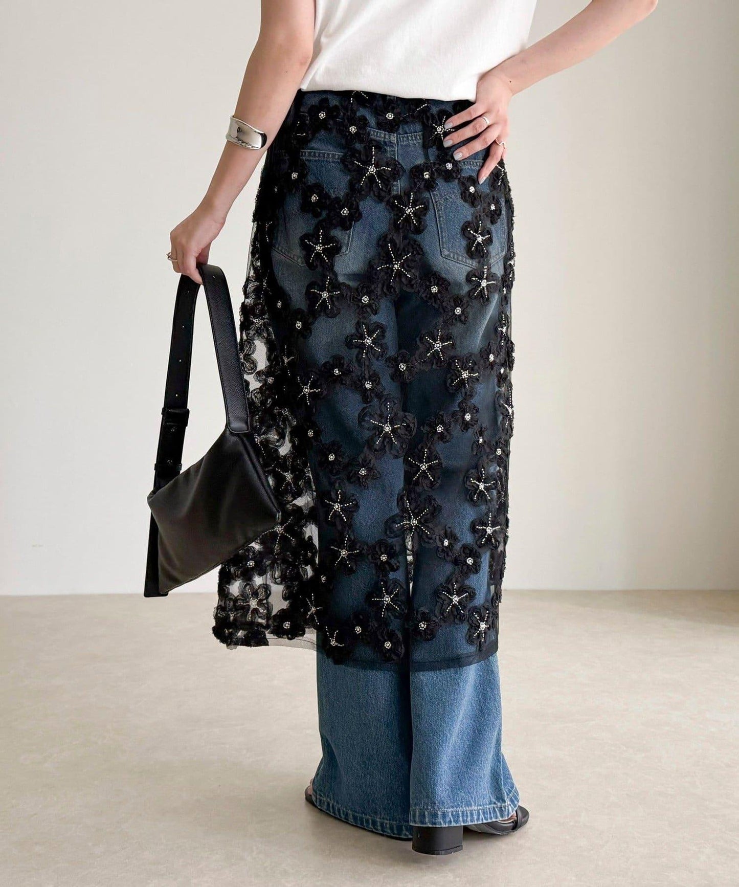 フラワーモチーフレイヤードスカート