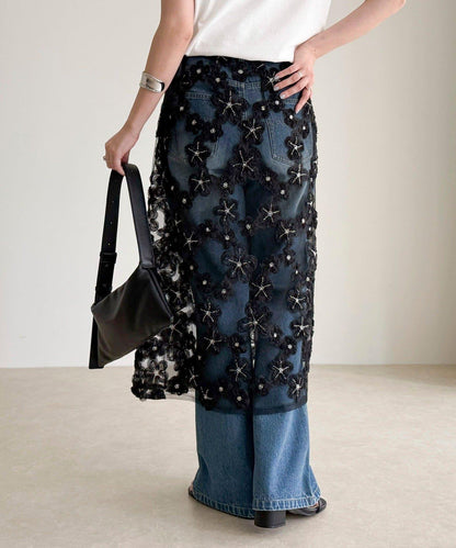 フラワーモチーフレイヤードスカート