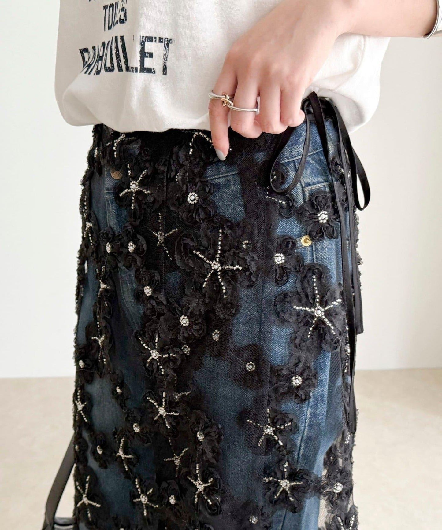 フラワーモチーフレイヤードスカート