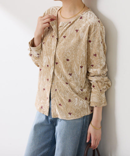【カセット服】刺繍ベロアカットソー