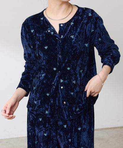 【カセット服】刺繍ベロアカットソー
