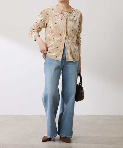 【カセット服】刺繍ベロアカットソー