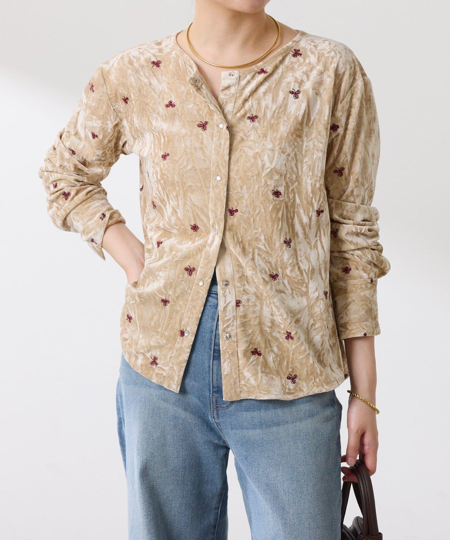 【カセット服】刺繍ベロアカットソー