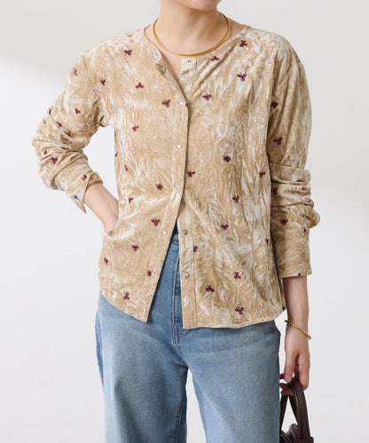 【カセット服】刺繍ベロアカットソー