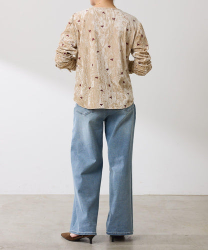 【カセット服】刺繍ベロアカットソー