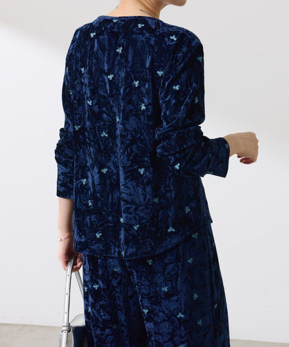 【カセット服】刺繍ベロアカットソー