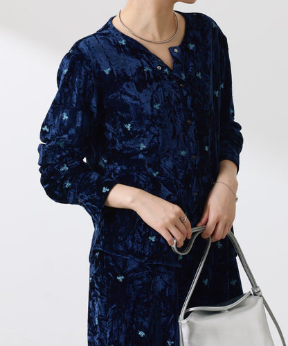 【カセット服】刺繍ベロアカットソー