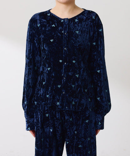 【カセット服】刺繍ベロアカットソー