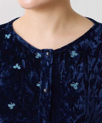 【カセット服】刺繍ベロアカットソー