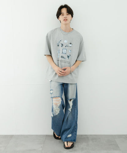 花園圖案短袖T恤