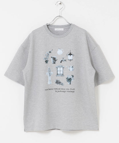 花園圖案短袖T恤