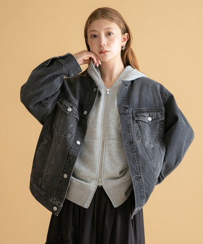 無領寬鬆牛仔夾克