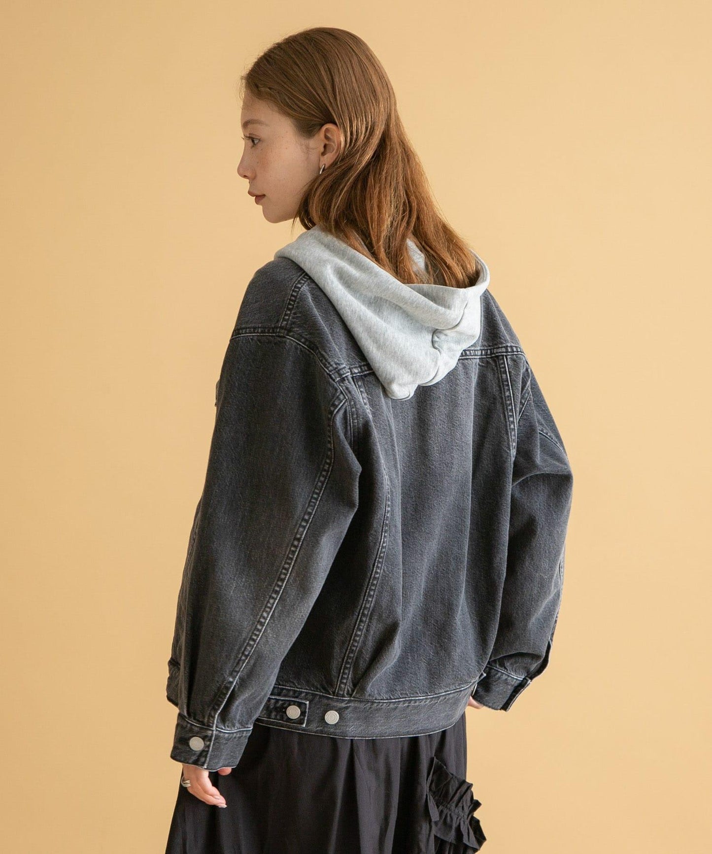 無領寬鬆牛仔夾克