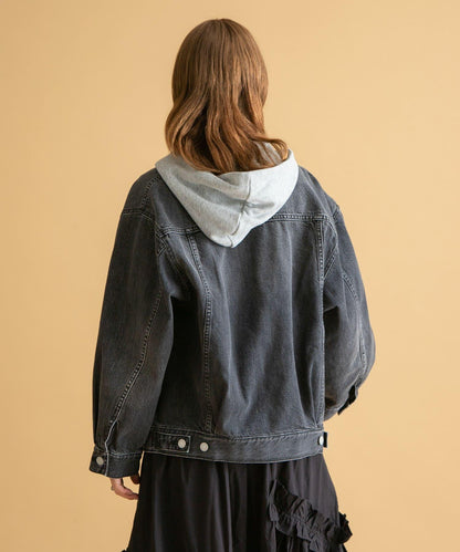 無領寬鬆牛仔夾克