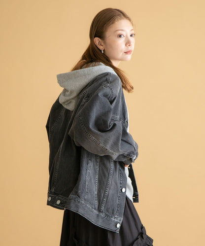 無領寬鬆牛仔夾克