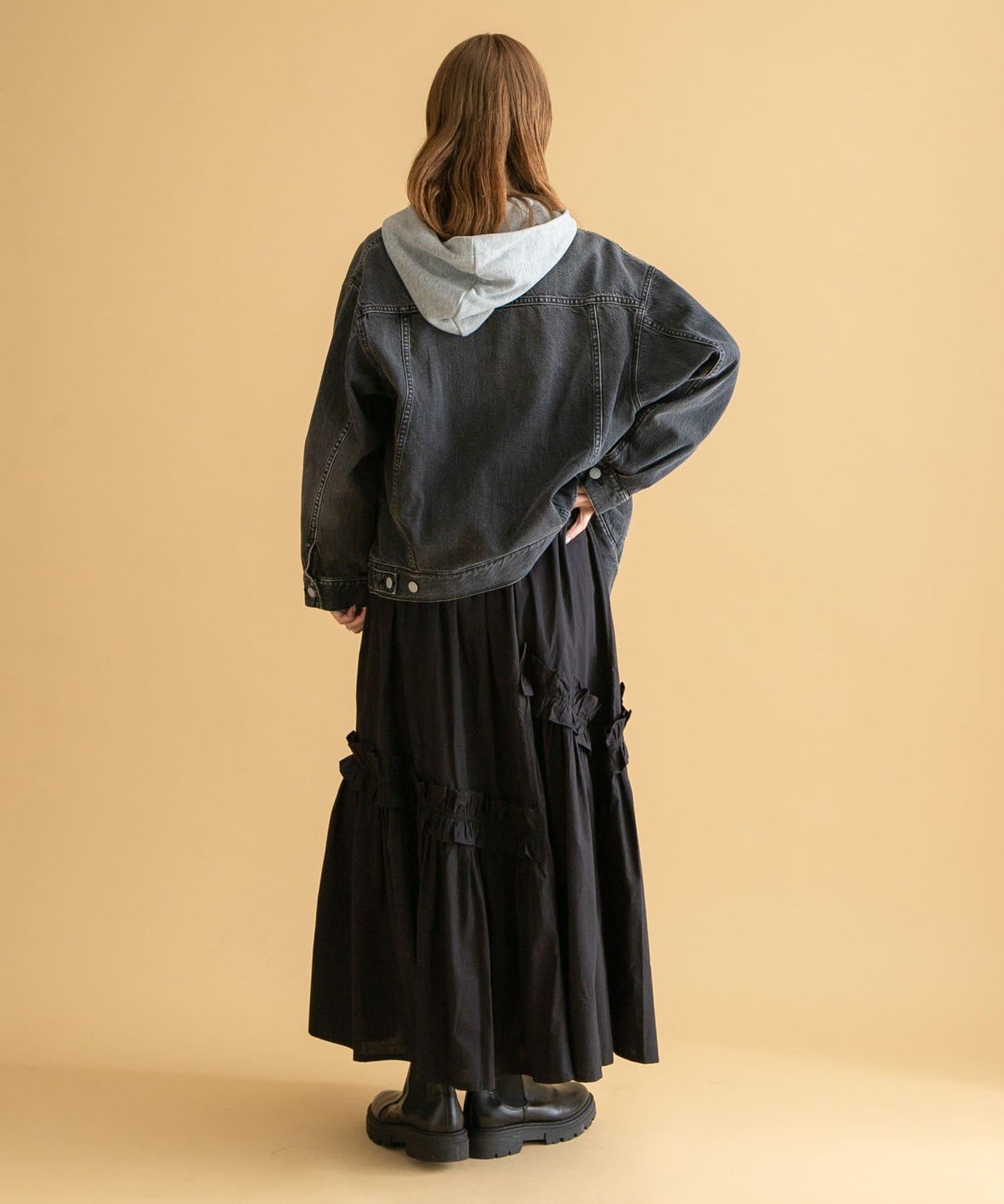 無領寬鬆牛仔夾克